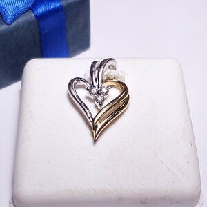 Estate .09ctw Natural Round Diamond 2Tone 14Kt Gold Open Heart Pendant #21008